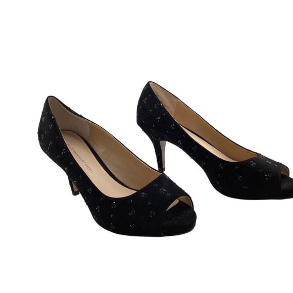 Luxe By Carmen Marc Valvo Heels Size 8 Faith Womens Black Peep Toe Beaded - Picture 4 of 8